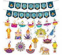 HZHSGLY Décorations de Diwali, bannière bleue « Happy Diwali » pour la maison, la maison, les tourbillons à suspendre, bannières de lampe, bannière indienne festival des lumières (bleu)