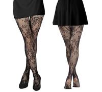 HZHSGLY Lot de 2 collants noirs en dentelle pour femme, taille haute, motif floral, bas résille pour divers scénarios, Dentelle., One Size