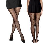 HZHSGLY Lot de 2 collants noirs en dentelle pour femme, taille haute, motif floral, bas résille pour divers scénarios, Noir , One Size