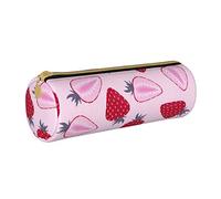 HZHUAOEG Belle trousse à crayons ronde en cuir avec cygnes blancs sur le lac pour étudiants, filles, garçons, trousse à crayons simple et durable, Motif fraise., Taille unique, Cartable