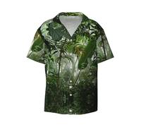 Hzhuaoeg Chemise décontractée à manches courtes pour homme Motif forêt tropicale avec poche, Noir , 4XL