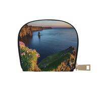 Hzhuaoeg Ireland Outdoors Étui portefeuille en cuir avec fermeture éclair pour cartes de crédit et cartes de visite Motif comté de Clare The Cliffs, blanc, Taille unique
