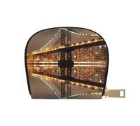 Hzhuaoeg New York Manhattan Bridge Night Porte-cartes de crédit en cuir avec fermeture éclair pour homme et femme, blanc, Taille unique