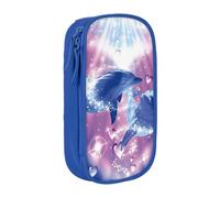 HZHUAOEG Trousse à crayons Dolphins in Love pour étudiants, filles, garçons, grande capacité avec grands compartiments pour l'école, le bureau, la papeterie, noir, bleu, Taille unique, Cartable