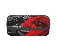 HZHUAOEG Trousse à crayons multifonction avec feuilles vertes de palmier et plante tropicale pour étudiants, filles, garçons, grande capacité, pour l'école, le bureau, Roses noires, blanches et