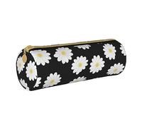 HZHUAOEG Trousse à crayons ronde noire et blanche à pois pour étudiants, filles, garçons, trousse à crayons en cuir, organisateur de bureau, simple et durable, Marguerite blanche., Taille unique,