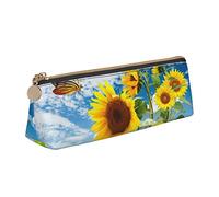 HZHUAOEG Trousse à crayons triangulaire avec symbole Yin Yang pour étudiants, filles, garçons, trousse à crayons en cuir, organisateur de bureau, trousse à crayons simple et durable, Tournesol
