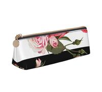 HZHUAOEG Trousse à crayons triangulaire en cuir pour étudiants, filles et garçons, motif coquelicots sur le ciel, trousse à crayons simple et durable, Fleurs rayées noires et blanches, Taille unique,