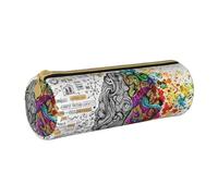 HZHUAOEG Trousse ronde en cuir avec feuilles vertes de palmier et plante tropicale pour étudiants, filles, garçons, trousse à crayons simple et durable, Avantage du cerveau gauche et droit, Taille