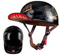 HZIH Casquette De Baseball Moto Casque Demi Vintage Casque Jet Demi Coque Mobylette Bols Casque Dot/ECE Homologué Pilote Casque De Scooter À Visage Ouvert pour Hommes Femmes E,XL=61-62cm