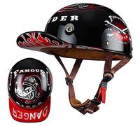 HZIH Casquette De Baseball Moto Casque Demi Vintage Casque Jet Demi Coque Mobylette Bols Casque Dot/ECE Homologué Pilote Casque De Scooter À Visage Ouvert pour Hommes Femmes D,L=59-60cm