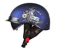 HZIH Jet Moto Casque Bol,Open Face Classic Sun Casque Moto Jet Vintage,Dot/ECE Homologué en pour Scooter Chopper - Casque De Moto Homme Et Femme Pilot Demi-Jet,pour Toutes Les Saisons F,M=(53~54CM)