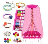 Hzitcigm Kit Bracelet Brésilien Fille 6-12 Ans, Cadeau Perles Alphabet | Coffret complet: métier à tisser, 14 fils et perles alphabet A-Z, cadeau fille anniversaire, Noël, Pâques, dès 6 ans