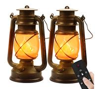 Hzitcigm Lanterne LED Extérieure, Vintage Lanterne Jardin avec Télécommande 4 Modes D'éclairage Lanterne Camping Sans Fil à Piles Tempête LED Lanterne avec Effet Flammes Décorative Pour Jardin, 2 Pack