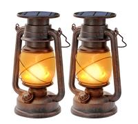 Hzitcigm Lanterne Solaire Extérieure, 2 Pièces Vintage Solaire Lanterne LED Tempête Rétro Lanterne Camping avec Effet de Flammes Lanterne LED D'extérieur Étanche Lampe Solaire pour Jardin Porche Fête