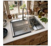 HZKSINNK Evier Inox 1 Bac, Lavabo Cuisine Avec Dernier Siphon Et Trop-plein, Évier Cuisine Avec 2 Trous De Montage, Petit Cuisine Inclus Avec Bonde D'évacuation Et De Trop-plein(Silver-#a,55x45cm)