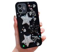 HZLFCZL Coque Compatible avec iPhone 12 Cute Dessin animé à Paillettes 3D Étoiles en Cristal Cœur pour Femmes et Filles Kawaii Jolie Phone Case for iPhone 12-Noir