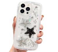 HZLFCZL Coque Compatible avec iPhone 13 Pro Max Cute Dessin animé à Paillettes 3D Étoiles en Cristal Cœur pour Femmes et Filles Kawaii Jolie Coque de Transparente Case for iPhone 13 Pro Max-étoiles