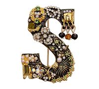 HZling Broches et pin's Cristal Perle Initiale Broche Plaqué Or Émail Coloré Lettre Broche Broche Bijoux Pin'S (D, One Size)