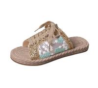 HZling Chaussures Femmes Sandales plates décontractées à enfiler, brodées de paillettes et de, avec bout ouvert et bride cheville, pour l'été, chaussures plage.