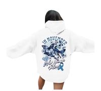HZling Coupe Vent Femme Sweat à Capuche pour la Sensibilisation au Mois de la prévention de maladie des Femmes(White,XL)