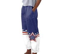 HZling Jogging Large Femme Jour de l'Indépendance des Femmes Drapeau Américain Imprime Pantalon Baggy Taille Élastique Pantalon Jambe Large avec Poche Mode Haute Droite(Dark Blue,M)
