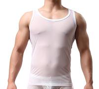 HZling Lingerie Sexy Femme sous-vêtements Sexy pour Hommes Slips Maille Respirant Chemises Hommes sans Manches vêtements de Nuit Voir à Travers Maille Gilet décontracté(White, M)