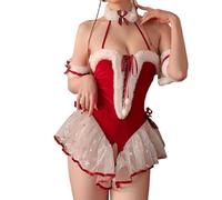 HZling Lingerie Sexy pour Femmes de NoëL Christmas Women Lingerie Sexy Lace Bodysuit Deep V Teddy Lace Set(Red, One Size)