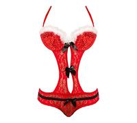 HZling Lingerie Sexy pour Femmes de NoëL Femmes Sexy Christmas Festival Bowknot Backless Body sans Fil Lingerie en Dentelle(Red, XL)