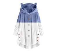 HZling Manteau FemmeDame Manteau Et Velours Oreille De Chat À Capuche Deux Couleurs Patchwork Bouton Automne Hiver En Peluche(Light Blue,M)