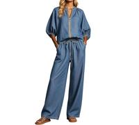 HZling Pantacourt Femme éTé Pantalon décontracté à col zippé, Coupe Ample, Jambes Larges et Haut Assorti, Tenue Confortable pour Le Quotidien