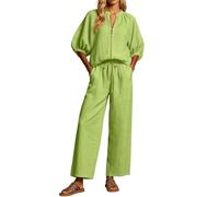 HZling Pantacourt Femme éTé Pantalon décontracté à col zippé, Coupe Ample, Jambes Larges et Haut Assorti, Tenue Confortable pour Le Quotidien