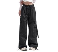 HZling Pantalon Large Femme Pantaloni Cargo a Gamba Larga da Donna Con tasca Laterale a Vita Media da Viaggio Streetwear Pantaloni larghi Ed elastici Con Coulisse Alla caviglia(Black,M)