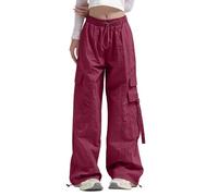 HZling Pantalon Large Femme Pantaloni Cargo a Gamba Larga da Donna Con tasca Laterale a Vita Media da Viaggio Streetwear Pantaloni larghi Ed elastici Con Coulisse Alla caviglia(L)