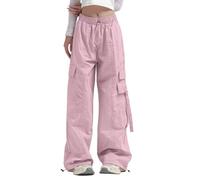 HZling Pantalon Large Femme Pantaloni Cargo a Gamba Larga da Donna Con tasca Laterale a Vita Media da Viaggio Streetwear Pantaloni larghi Ed elastici Con Coulisse Alla caviglia(S)