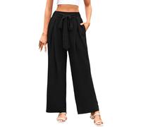 HZling Pantalon Pantalon décontracté pour Femme,Coupe Large avec Lien à Nouer,pour Un Confort Quotidien et Une polyvalence à Porter Toute l'année(Black,S)