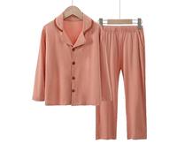 HZling Peignoir Bain Enfant Ensemble de vêtements pour Enfants,Haut boutonné et Pantalon à Manches Longues,Ensembles en Tissu Doux et Confortable(Orange,8-10 Ans)