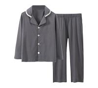 HZling Peignoir Bain Enfant Ensemble de vêtements pour Enfants,Haut boutonné et Pantalon à Manches Longues,Ensembles en Tissu Doux et Confortable(Grey,Over 16)