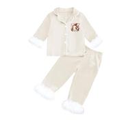 HZling Peignoir Bain Enfant Pyjama d'halloween pour garçon,Chemise boutonnée à Manches Longues,Tenue de Nuit pour Enfants avec col et Pantalon Le Confort de l'automne et l'hiver(White,12-13 Ans)