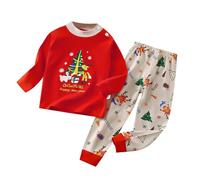 HZling Peignoir Enfant Ensemble de sous-vêtements en Coton pour Enfants,Pyjama Chaud à Manches Longues pour garçons et Filles,Automne et noël(Red,6-12 Months)