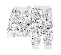 HZling Peignoir Enfant GarçOn Pyjama d'halloween pour Enfants,Haut à Manches Longues et Pantalon imprimés,Unisexe,Confortable,idéal au Quotidien ou pour se détendre à la Maison.(White,2-3)