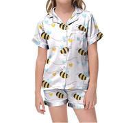 HZling Pyjama Ado FillePyjama Court imprimé col V pour Enfants,vêtements de Nuit Confortables pour garçons et Filles,vêtements de détente Doux Le Quotidien(White,12-13 Ans)
