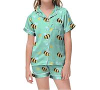 HZling Pyjama Ado FillePyjama Court imprimé col V pour Enfants,vêtements de Nuit Confortables pour garçons et Filles,vêtements de détente Doux Le Quotidien(Green,2-3 Ans)
