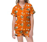 HZling Pyjama Ado FillePyjama Court imprimé col V pour Enfants,vêtements de Nuit Confortables pour garçons et Filles,vêtements de détente Doux Le Quotidien(Orange,2-3 Ans)