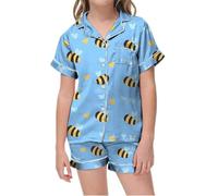 HZling Pyjama Ado FillePyjama Court imprimé col V pour Enfants,vêtements de Nuit Confortables pour garçons et Filles,vêtements de détente Doux Le Quotidien(Sky Blue,12-13 Ans)
