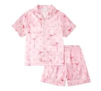 HZling Pyjama FillePyjama en Satin pour Fille,Haut à Manches Courtes avec Boutons sur Le Devant et Short Confortable,Doux comme de la Soie,vêtements de Nuit pour Enfants(7-8ans)