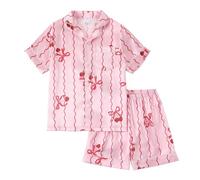 HZling Pyjama FillePyjama en Satin pour Fille,Haut à Manches Courtes avec Boutons sur Le Devant et Short Confortable,Doux comme de la Soie,vêtements de Nuit pour Enfants(6-7ans)