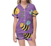 HZling PyjamaPyjama Court imprimé col V pour Enfants,vêtements de Nuit Confortables pour garçons et Filles,Un Usage Quotidien et Domestique,Ceinture élastique Douce(Purple,4-5 Ans)