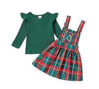 HZling Robe de Noël pour Filles T-Shirts côtelés à Manches Longues pour Petites Filles de Noël,Hauts à Carreaux,Jupes Bretelles imprimées(Green,6-12 Months)