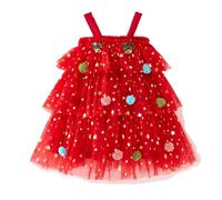 HZling Robe pour bébé Fille Robe de Noël pour bébé Fille en Bas âge,Tutu superposée à Paillettes étoilées,Robes d'arbre de Noël Filles(Red,4-5 Years)